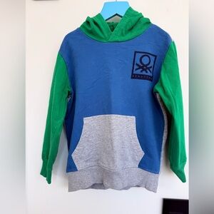 United Colors Of Benetton Blue & Green Colorblock Kids Hoodie with Gray Pocket